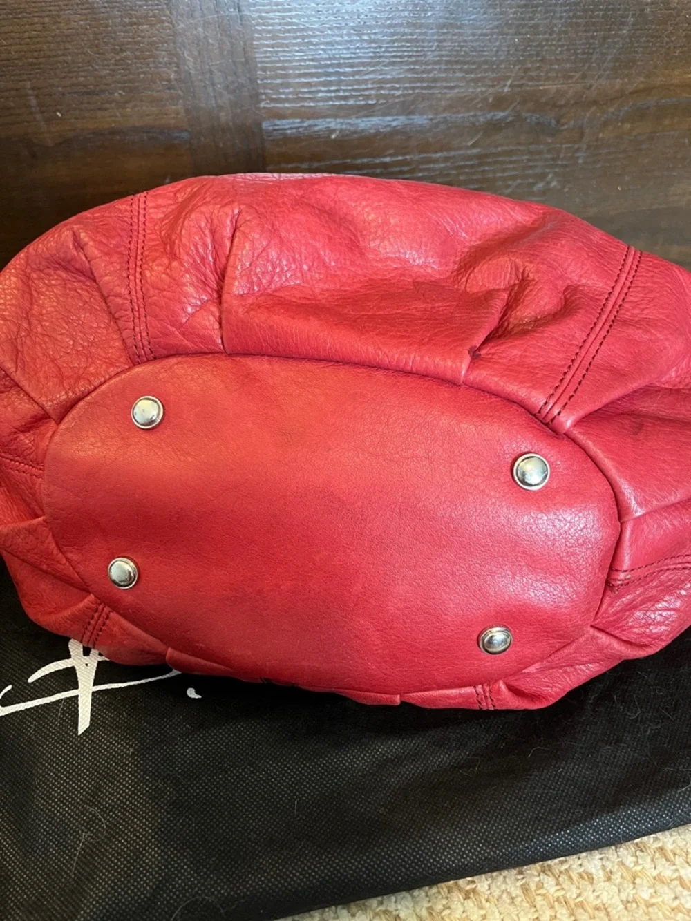b. makowsky Red Leather Satchel with Silver Accents